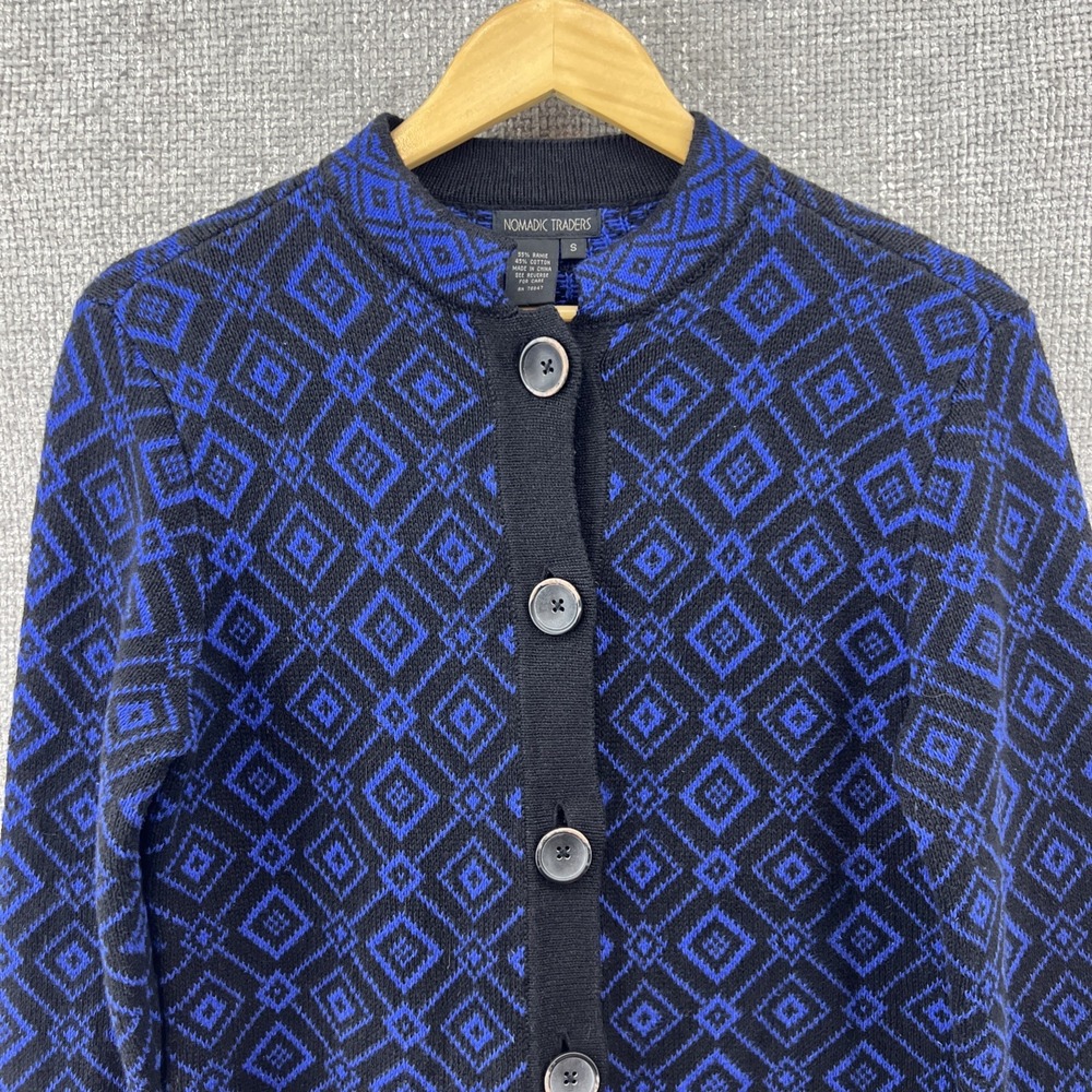Nomadic Traders Blue Black Knit Button Cotton Ble… - image 3